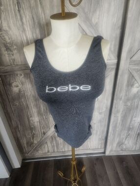 bebe Charcoal Gray Logo Tank